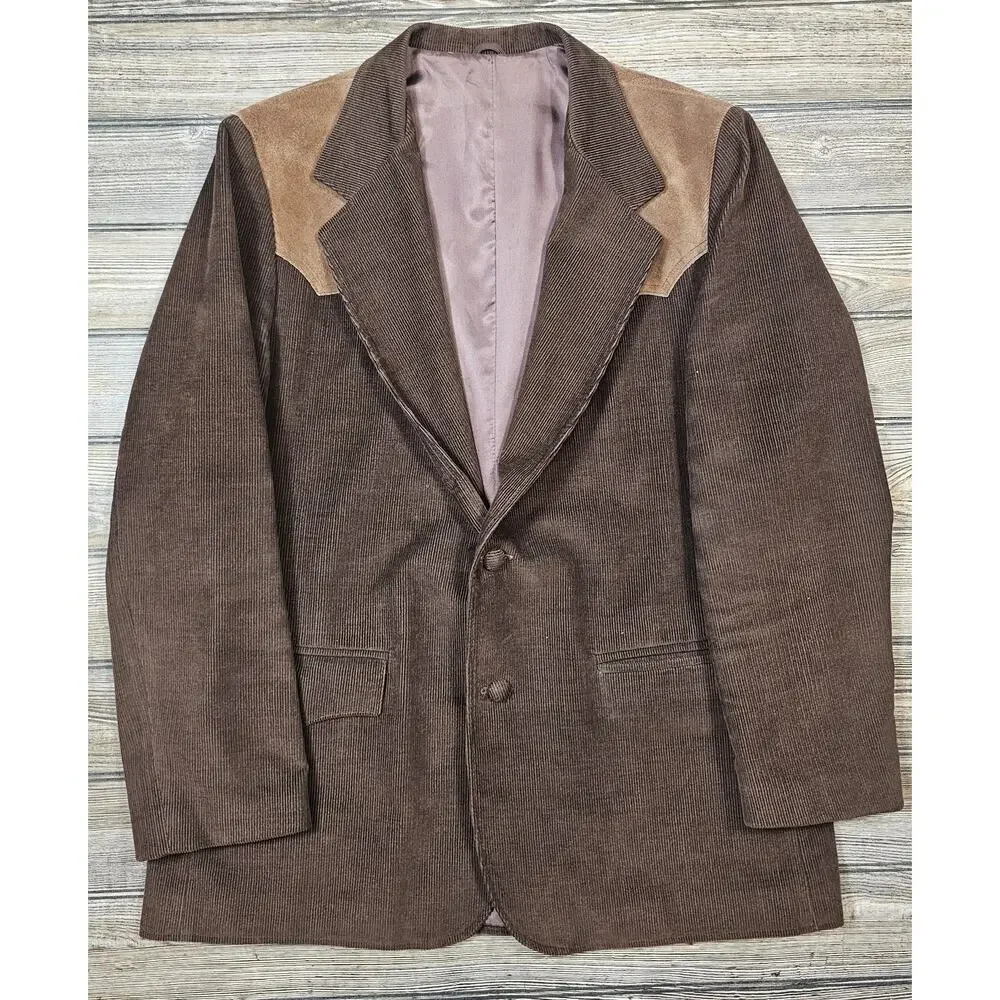 Pioneer Wear Western Corduroy Suede Men Blazer 46 Sport Coat Jacket BRN USA Vtg